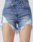 RISEN Raw Hem Asymmetrical Waist Denim Shorts