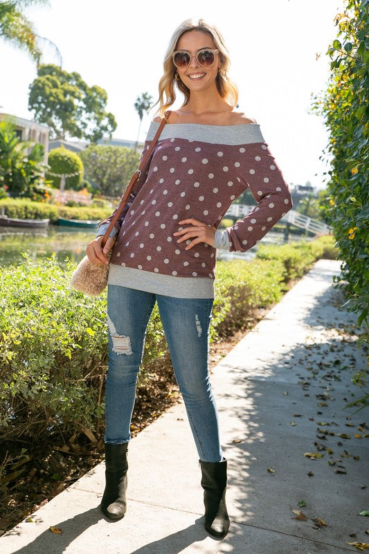 e Luna PLUS Polka Dot Off Shoulder Top