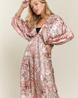 ADORA Printed V-Neck Batwing Sleeve Dress