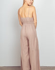 VERY J Sleeveless Ruched Wide Leg Jumpsuit