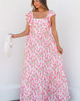 Floral Square Neck Ruffle Strap Maxi Dress