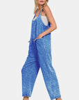 Zenana Washed Spaghetti Straps Overalls with Pockets