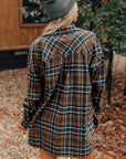 Women's Plaid Print Pockets Buttoned Shirt Jacket