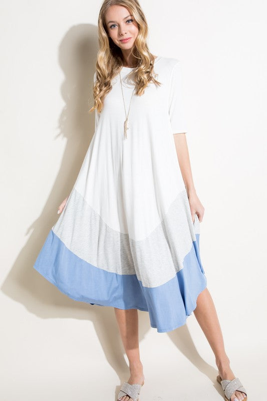 e Luna Solid Color Block Swing Dress