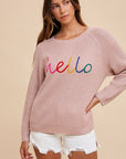 Annie Wear HELLO Embroidered Raglan Sleeve Sweater