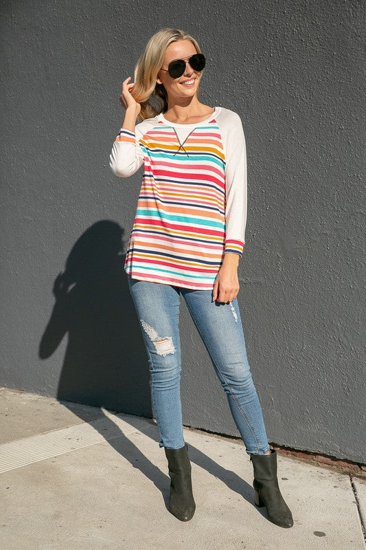 e Luna Multi Stripe Mix Baseball Top