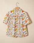 Boho Floral Crochet V-Neck Puff Sleeve Blouse