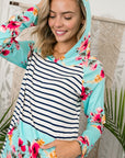 e Luna Striped Floral Mixed Hoodie