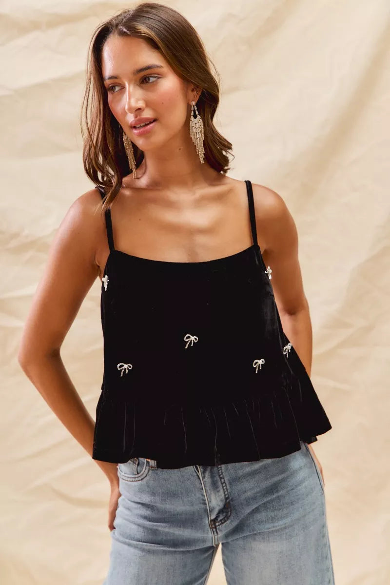 SO ME Holiday Velvet Ribbon Rhinestone Christmas Top