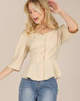 Lilou 3/4 Sleeve Front Button Blouse