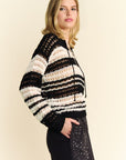 Davi & Dani Contrast Striped Crochet Drop Shoulder Knit Cover Up