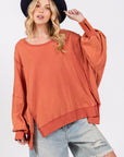 SAGE + FIG Mineral Wash Side Slit Oversized Sweatshirt