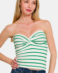 Zenana Twisted Sweetheart Neck Striped Tube Top