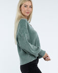 ZENANA Washed Collared Henley Sweater