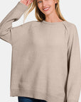 Zenana Side Slit Raglan Sleeve Sweater