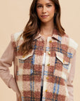 Annie Wear Faux Fur Plaid Button Up Jacket