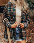 Women's Plaid Print Pockets Buttoned Shirt Jacket