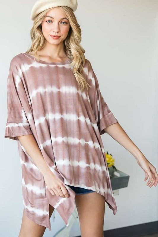 Jade By Jane Striped Tie Dye Round Neck Tunic Plus