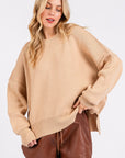 Mittoshop Side Slit Round Neck Drop Shoulder Sweater