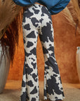 Mocha Cow Print Flared Pants