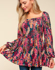 Haptics Full Size Peplum Floral Square Neck Blouse