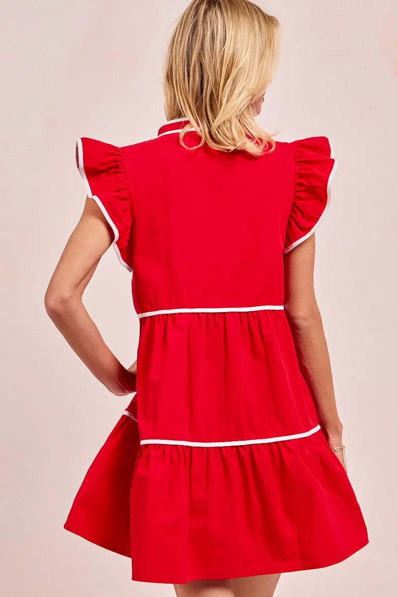 BiBi Gameday Theme Contrast Binding Ruffled Dress