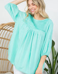 e Luna PLUS Solid Pintuck Tunic Blouse