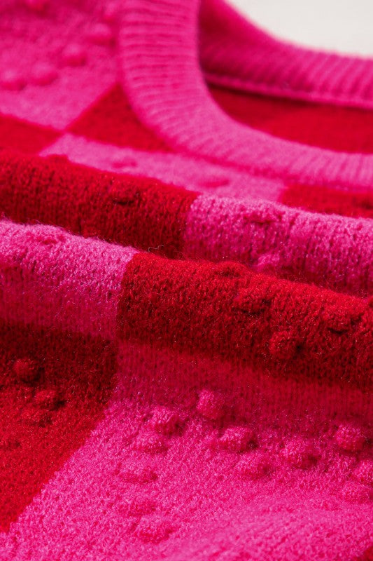 Valentine Checker Heart Textured Round Neck Sweater