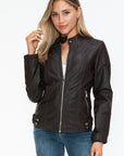 Snobbish Faux Leather Biker Jacket with Side Zip Pockets