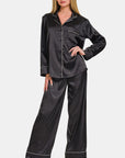 Zenana Satin Long Sleeve Shirt and Pants Pajama Set