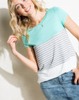 e Luna Rib Striped Solid Block Top