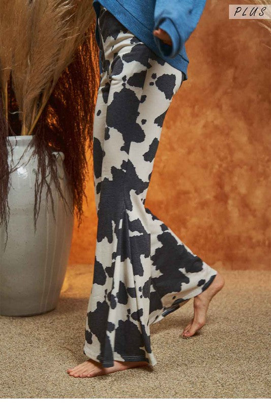 Mocha Cow Print Flared Pants