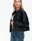 Snobbish Snap Down Long Sleeve PU Leather Jacket