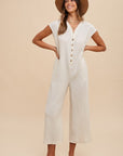 Annie Wear Button Detail Wide Leg Jumpsuit with Pockets