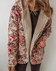 Women Floral Printed Sherpa Lined Hooded Jacket