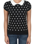 Puffed Cap Sleeve Polka Dot Jacquard Sweater