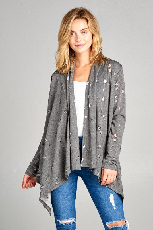 e Luna Distressed Cascade Cardigan