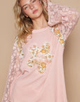 POL Flower Patch Lace Sleeve Knit Top