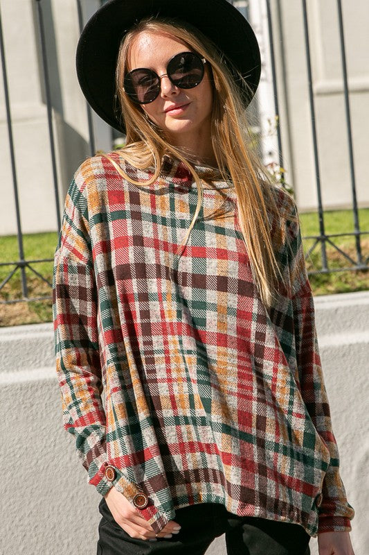 e Luna Plaid Mock Neck Boxy Top