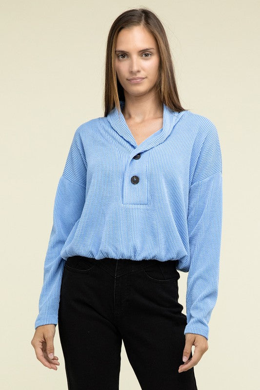 ZENANA Textured Line Elastic Waist Pullover Top
