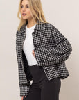 HYFVE Tweed Plaid Button Up Collared Neck Jacket