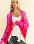 Davi & Dani Openwork Contrast Open Front Cardigan