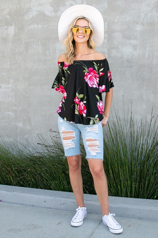 e Luna PLUS Floral Off Shoulder Top