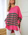 Davi & Dani Multi Striped Elbow Patch Loose Fit Sweater Top