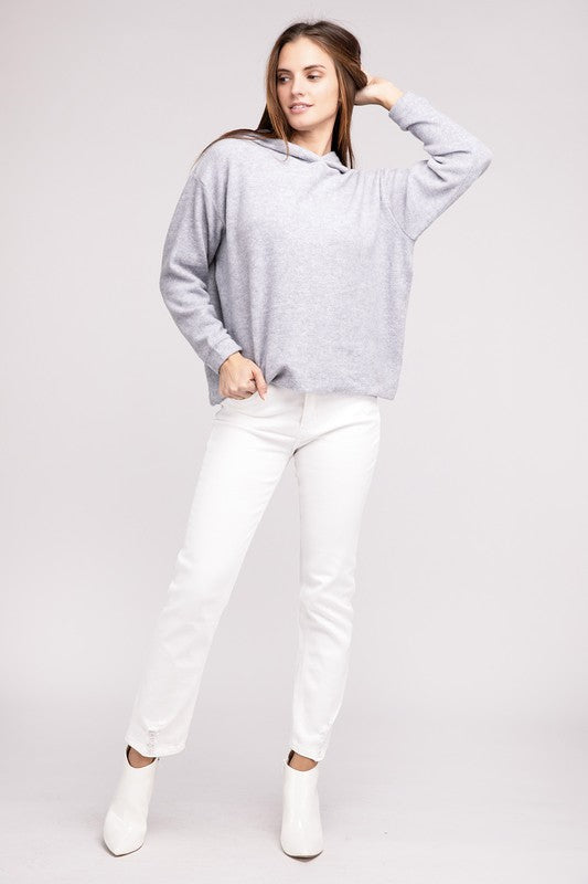 Zenana Hooded Brushed Melange Hacci Sweater