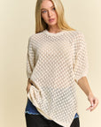 Davi & Dani Side Slit Openwork Round Neck Half Sleeve Knit Cover Up