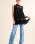 And The Why Lace Detail Sleeveless Ruffled Top