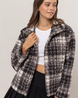 HYFVE Plaid Collared Neck Boucle Jacket with Pockets