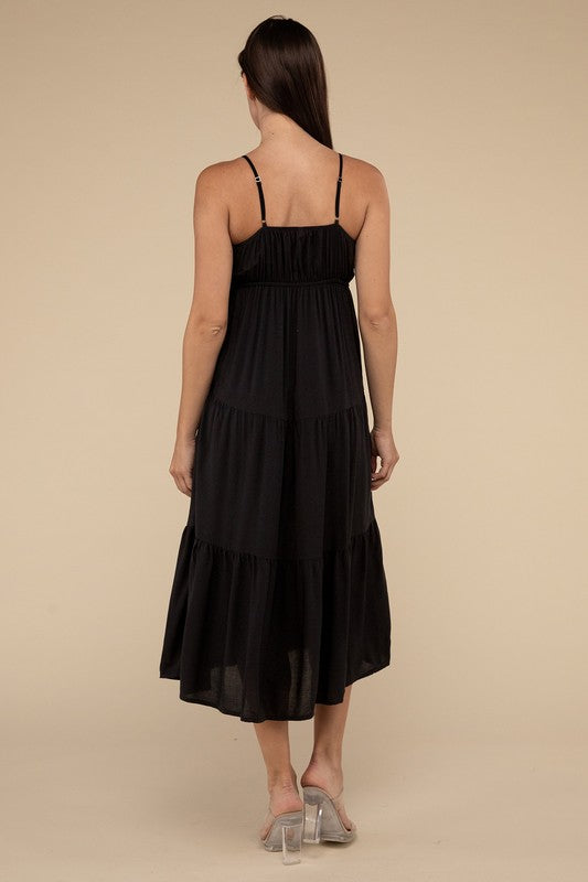 ZENANA Woven Sweetheart Neckline Tiered Cami Midi Dress