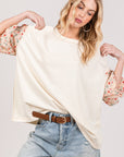 SAGE + FIG Round Neck Bubble Sleeve Oversize Top